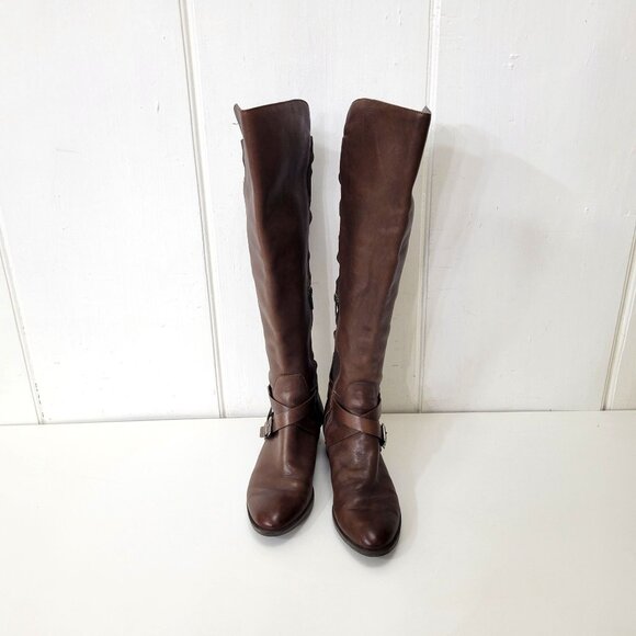 Vince Camuto Paton Brown Leather Knee-High Riding Boots - Picture 2 of 11